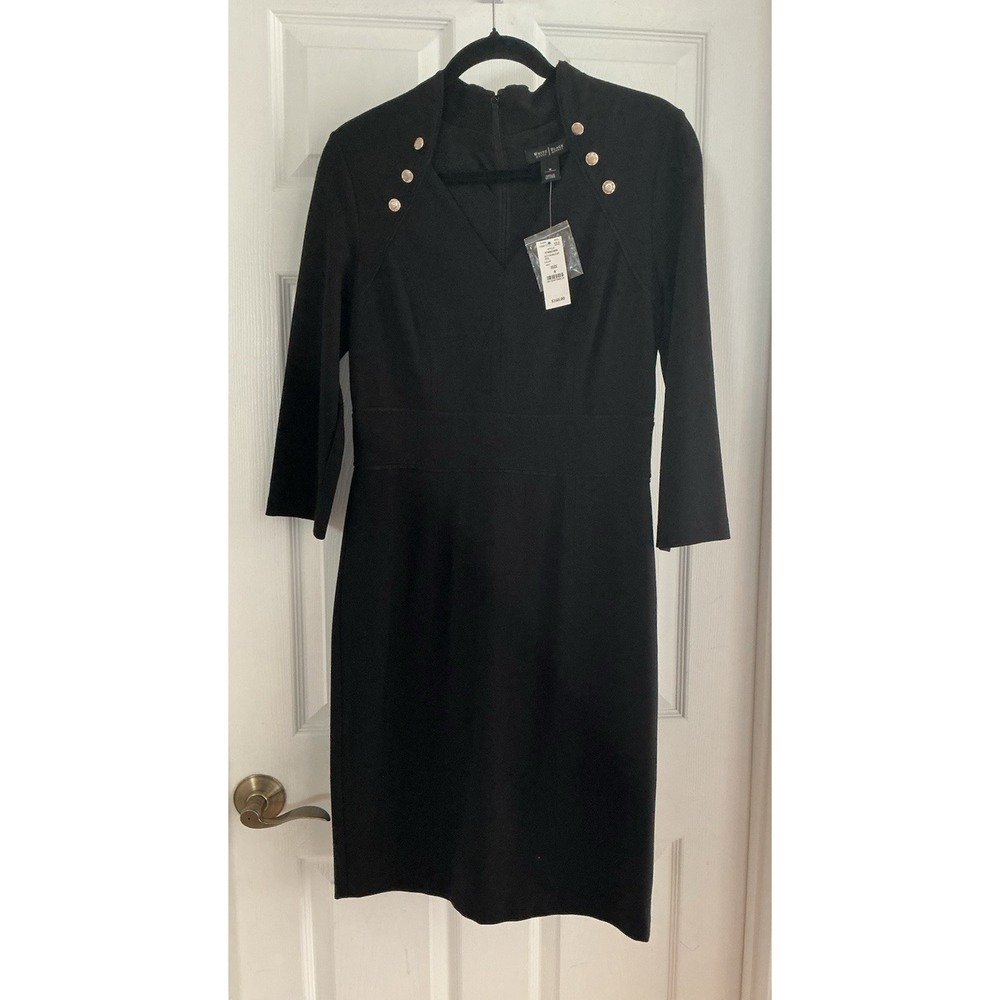 White House Black Market Dress Size 8 Black Gold Button 3/4 Sleeve NWT